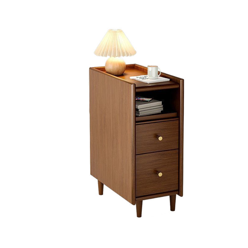 Contemporary Simplicity Rectangular Solid Wood Ultra-Narrow Nightstand Space-Saving Cabinet 2-Drawer For Bedroom
