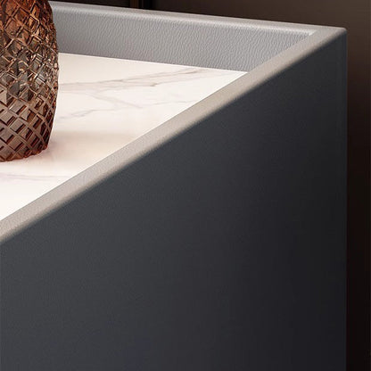 Contemporary Simplicity Sintered Stone Rectangular Top Solid Wood Frame Ultra-Narrow Nightstand Space-Saving Cabinet 2-Drawer For Bedroom