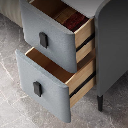 Contemporary Simplicity Sintered Stone Rectangular Top Solid Wood Frame Ultra-Narrow Nightstand Space-Saving Cabinet 2-Drawer For Bedroom