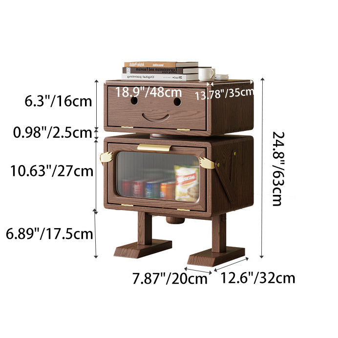 Contemporary Creative Robot Solid Wood Nightstand 2 Storage Cabinets For Bedroom