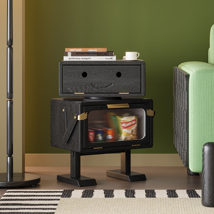 Contemporary Creative Robot Solid Wood Nightstand 2 Storage Cabinets For Bedroom