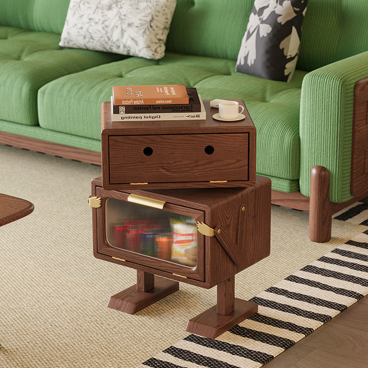 Contemporary Creative Robot Solid Wood Nightstand 2 Storage Cabinets For Bedroom