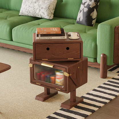 Contemporary Creative Robot Solid Wood Nightstand 2 Storage Cabinets For Bedroom