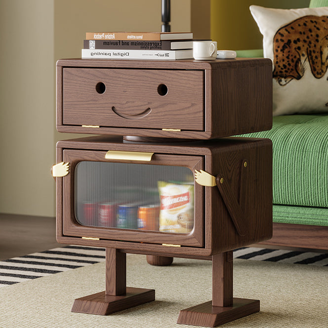 Contemporary Creative Robot Solid Wood Nightstand 2 Storage Cabinets For Bedroom
