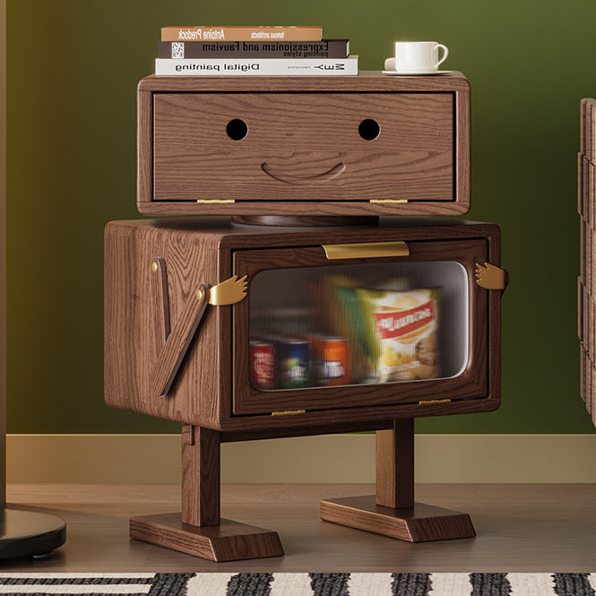 Contemporary Creative Robot Solid Wood Nightstand 2 Storage Cabinets For Bedroom