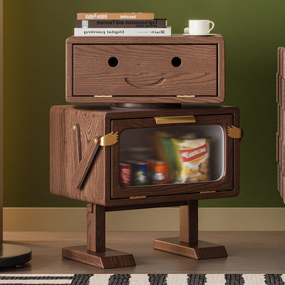 Contemporary Creative Robot Solid Wood Nightstand 2 Storage Cabinets For Bedroom