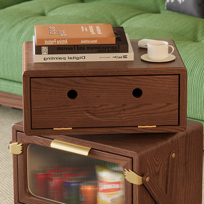Contemporary Creative Robot Solid Wood Nightstand 2 Storage Cabinets For Bedroom