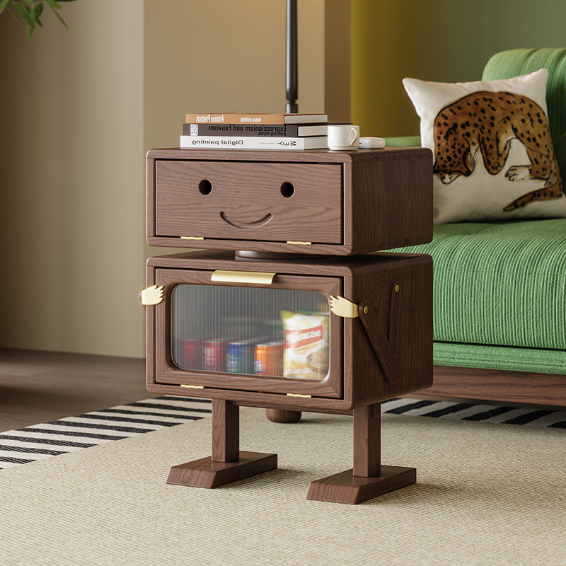 Contemporary Creative Robot Solid Wood Nightstand 2 Storage Cabinets For Bedroom