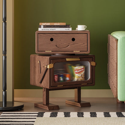 Contemporary Creative Robot Solid Wood Nightstand 2 Storage Cabinets For Bedroom