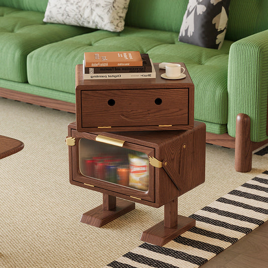 Contemporary Creative Robot Solid Wood Nightstand 2 Storage Cabinets For Bedroom