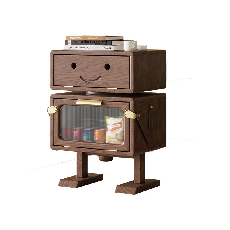 Contemporary Creative Robot Solid Wood Nightstand 2 Storage Cabinets For Bedroom