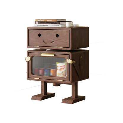Contemporary Creative Robot Solid Wood Nightstand 2 Storage Cabinets For Bedroom