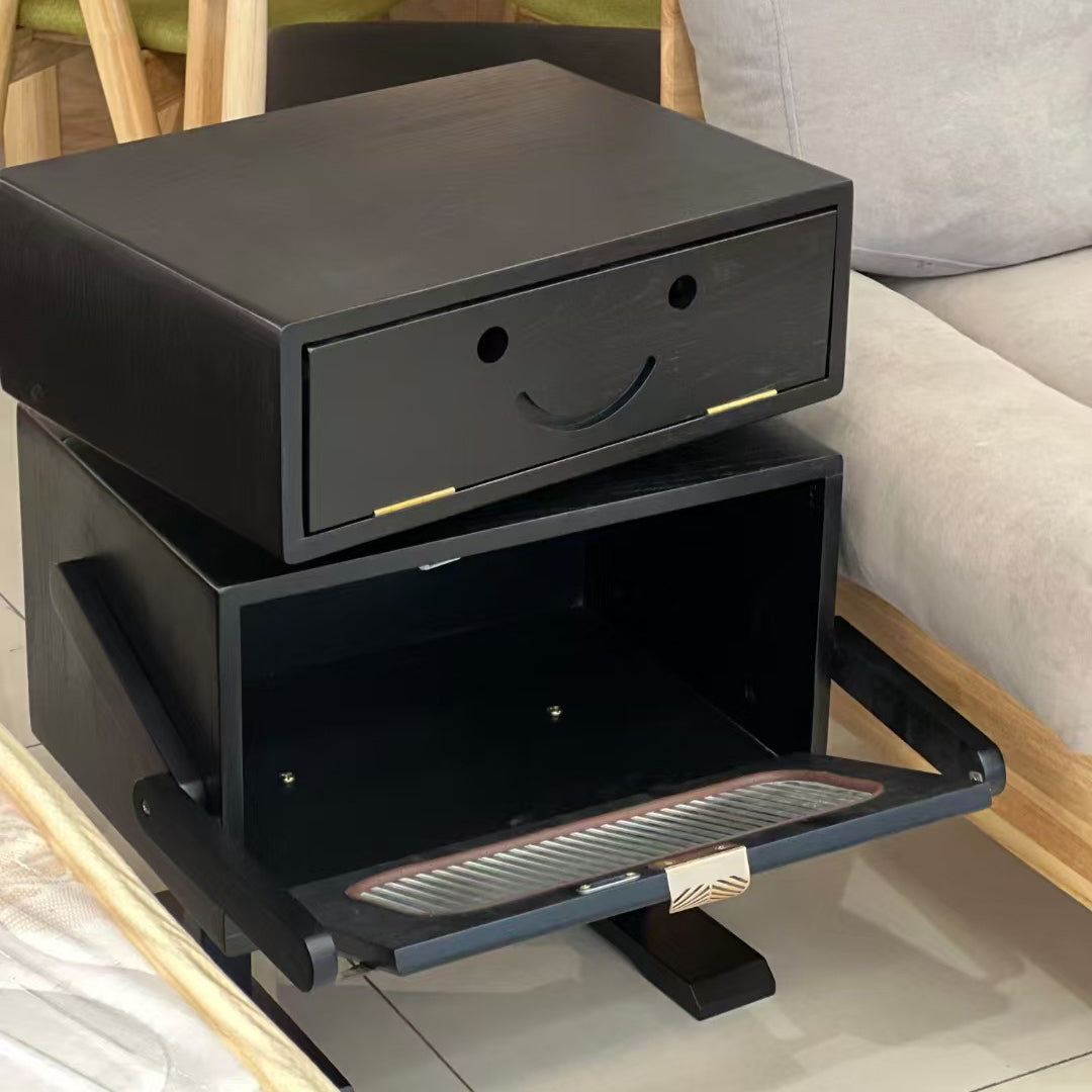 Contemporary Creative Robot Solid Wood Nightstand 2 Storage Cabinets For Bedroom