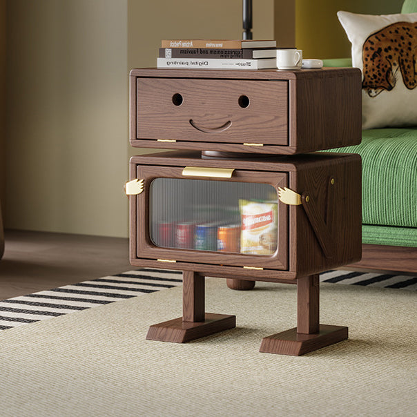 Contemporary Creative Robot Solid Wood Nightstand 2 Storage Cabinets For Bedroom
