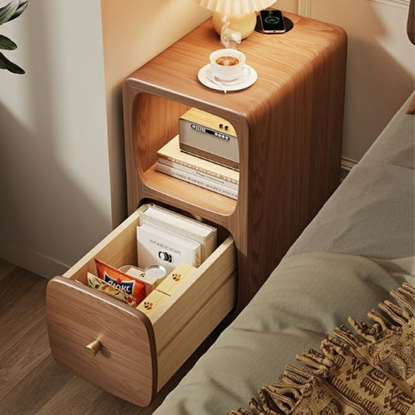 Contemporary Simplicity Solid Wood Slim Gap Bedside Cabinet Nightstand 1-Drawer & Cabinet For Bedroom