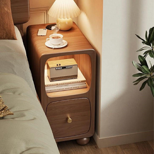 Contemporary Simplicity Solid Wood Slim Gap Bedside Cabinet Nightstand 1-Drawer & Cabinet For Bedroom