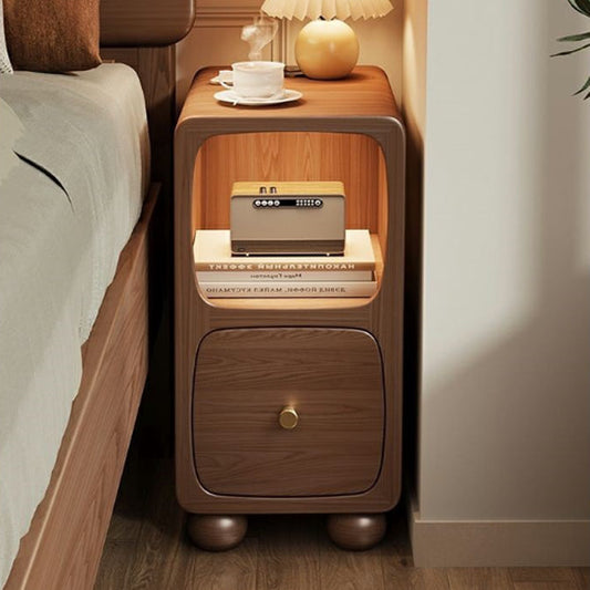 Contemporary Simplicity Solid Wood Slim Gap Bedside Cabinet Nightstand 1-Drawer & Cabinet For Bedroom