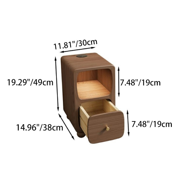 Contemporary Simplicity Solid Wood Slim Gap Bedside Cabinet Nightstand 1-Drawer & Cabinet For Bedroom