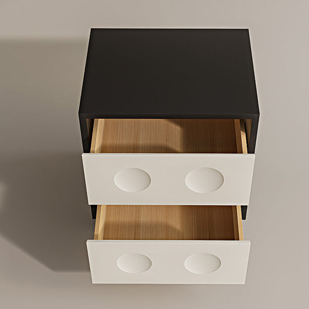 Modern Mid-Century Cube Solid Wood RPF Pebble-Foot Nightstand 2-Drawer For Bedroom