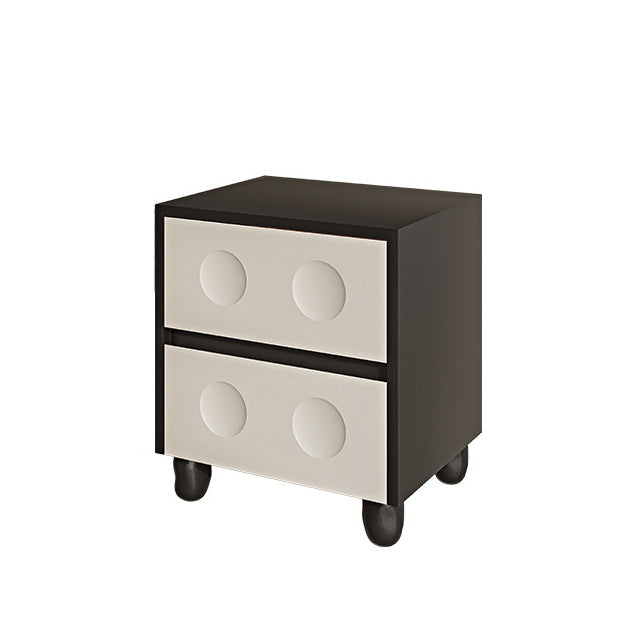 Modern Mid-Century Cube Solid Wood RPF Pebble-Foot Nightstand 2-Drawer For Bedroom