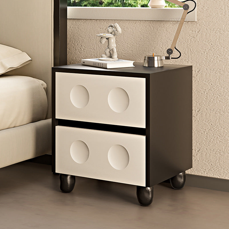 Modern Mid-Century Cube Solid Wood RPF Pebble-Foot Nightstand 2-Drawer For Bedroom