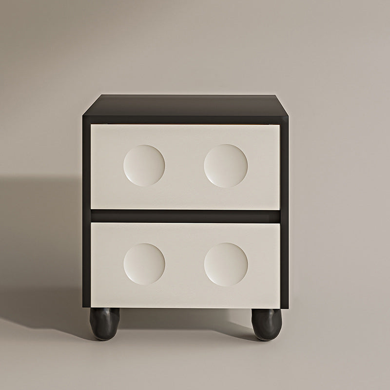 Modern Mid-Century Cube Solid Wood RPF Pebble-Foot Nightstand 2-Drawer For Bedroom