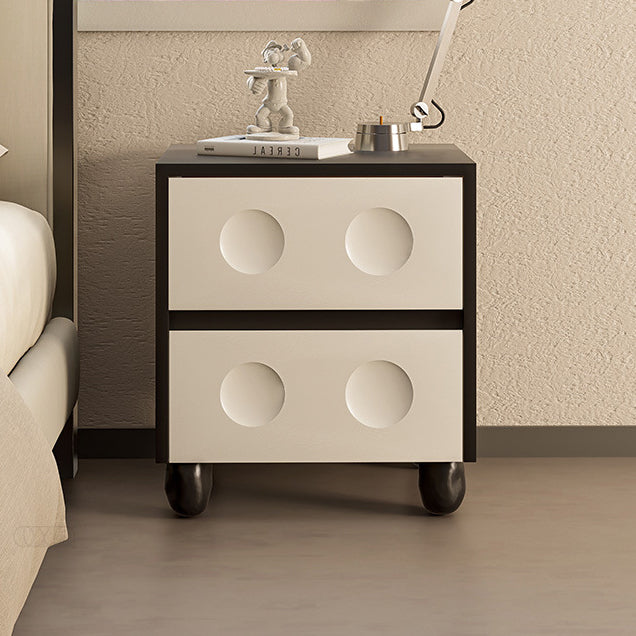 Modern Mid-Century Cube Solid Wood RPF Pebble-Foot Nightstand 2-Drawer For Bedroom