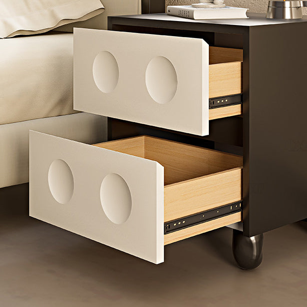 Modern Mid-Century Cube Solid Wood RPF Pebble-Foot Nightstand 2-Drawer For Bedroom