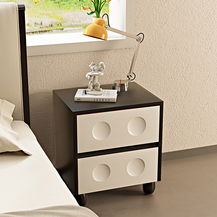 Modern Mid-Century Cube Solid Wood RPF Pebble-Foot Nightstand 2-Drawer For Bedroom