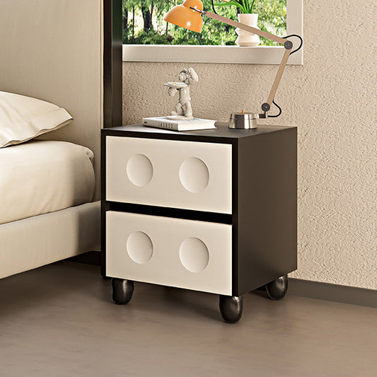 Modern Mid-Century Cube Solid Wood RPF Pebble-Foot Nightstand 2-Drawer For Bedroom