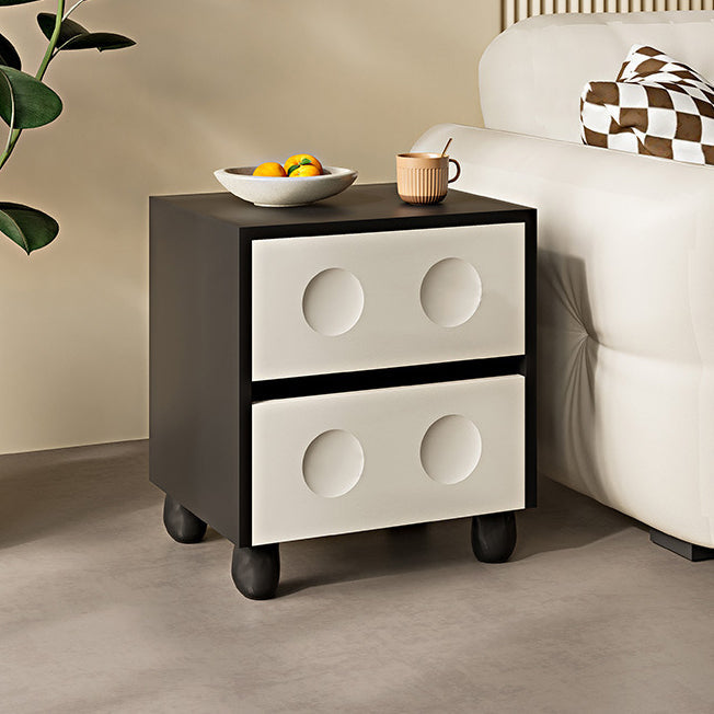 Modern Mid-Century Cube Solid Wood RPF Pebble-Foot Nightstand 2-Drawer For Bedroom