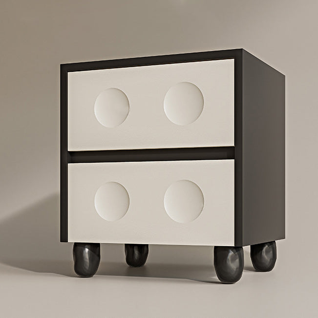Modern Mid-Century Cube Solid Wood RPF Pebble-Foot Nightstand 2-Drawer For Bedroom