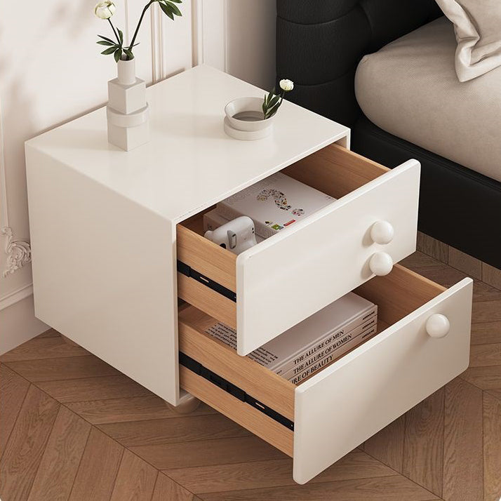 Traditional French Cube MDF Stainless Steel-Foot Nightstand 2-Drawer For Bedroom