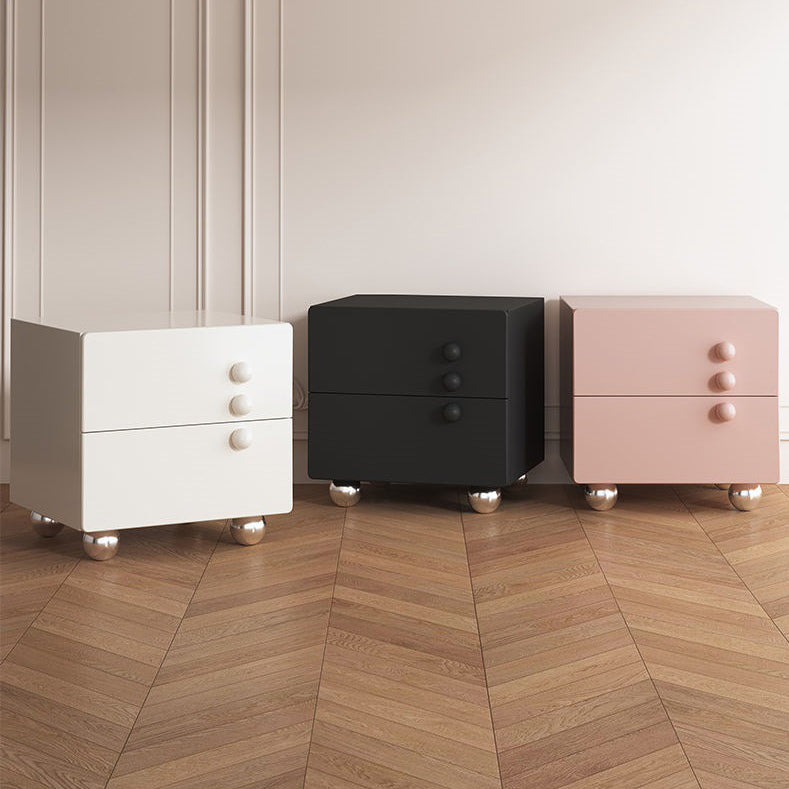 Traditional French Cube MDF Stainless Steel-Foot Nightstand 2-Drawer For Bedroom