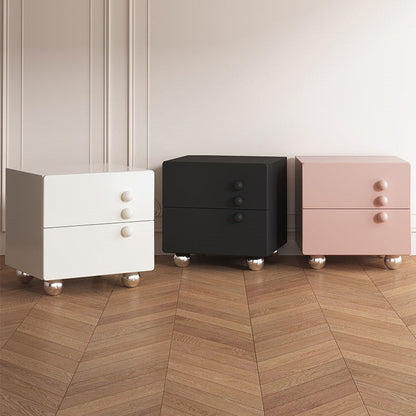 Traditional French Cube MDF Stainless Steel-Foot Nightstand 2-Drawer For Bedroom