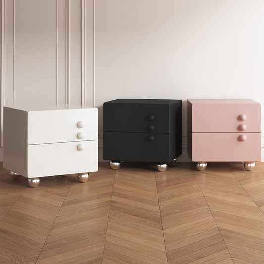 Traditional French Cube MDF Stainless Steel-Foot Nightstand 2-Drawer For Bedroom