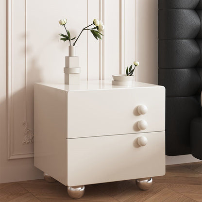 Traditional French Cube MDF Stainless Steel-Foot Nightstand 2-Drawer For Bedroom