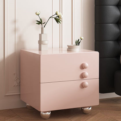 Traditional French Cube MDF Stainless Steel-Foot Nightstand 2-Drawer For Bedroom