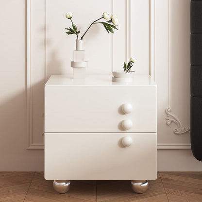 Traditional French Cube MDF Stainless Steel-Foot Nightstand 2-Drawer For Bedroom