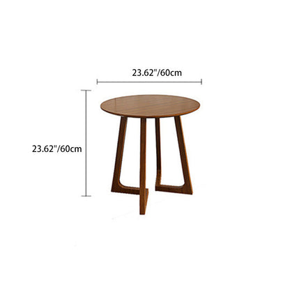 Traditional Japanese Solid Wood Round Top Iron Side Table For Dining Room