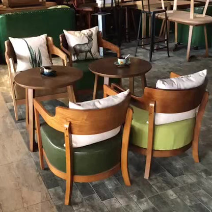 Traditional Japanese Solid Wood Round Top Iron Side Table For Dining Room