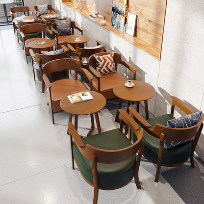 Traditional Japanese Solid Wood Round Top Iron Side Table For Dining Room