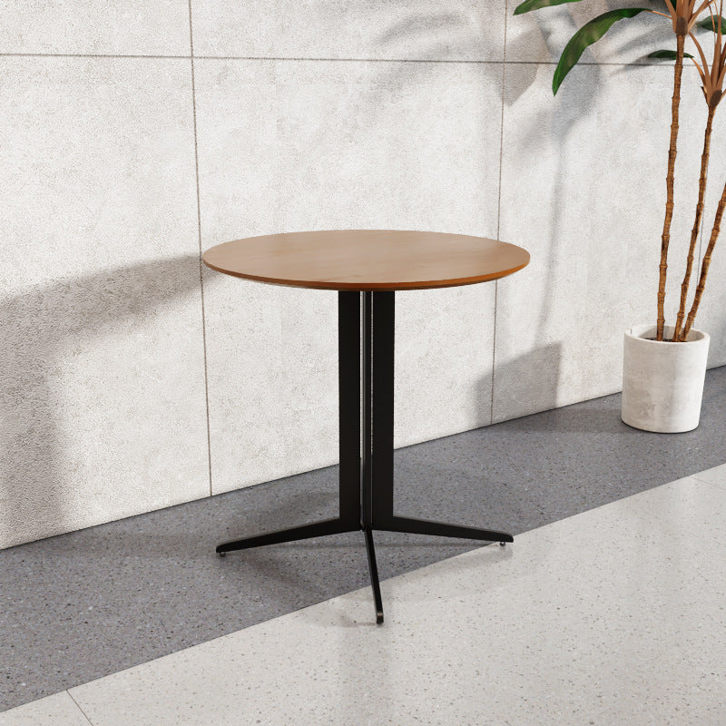 Traditional Japanese Solid Wood Round Top Iron Side Table For Dining Room