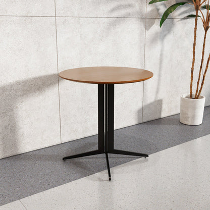 Traditional Japanese Solid Wood Round Top Iron Side Table For Dining Room