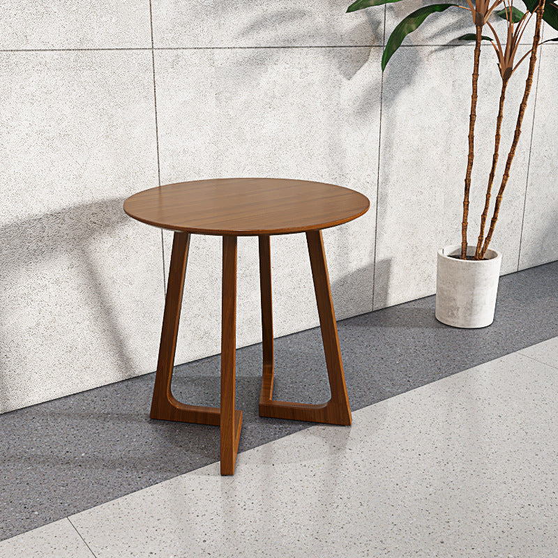 Traditional Japanese Solid Wood Round Top Iron Side Table For Dining Room