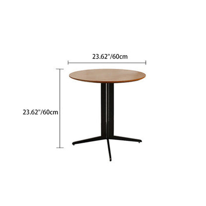 Traditional Japanese Solid Wood Round Top Iron Side Table For Dining Room