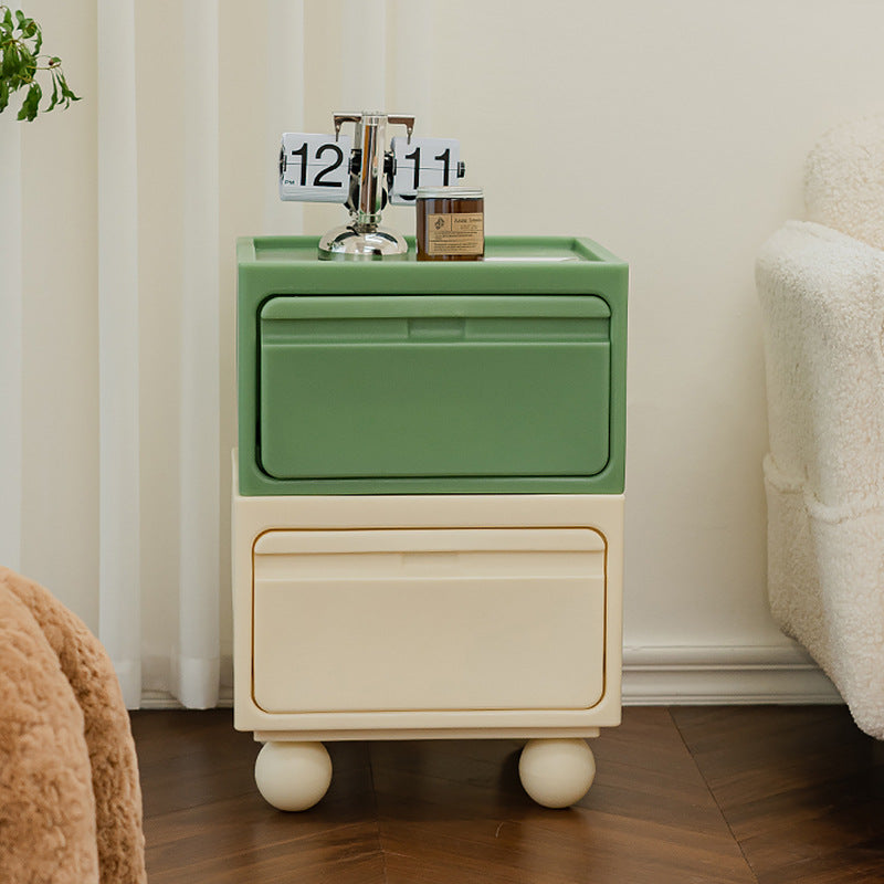 Modern Mid-Century Cube Plastic Nightstand 2-Drawer For Bedroom
