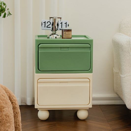 Modern Mid-Century Cube Plastic Nightstand 2-Drawer For Bedroom