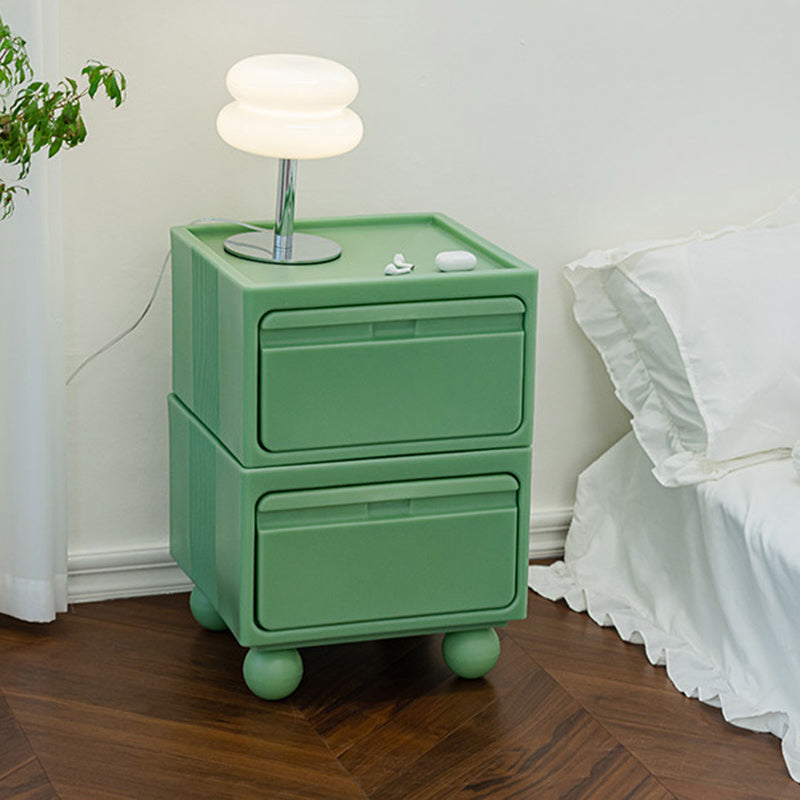 Modern Mid-Century Cube Plastic Nightstand 2-Drawer For Bedroom