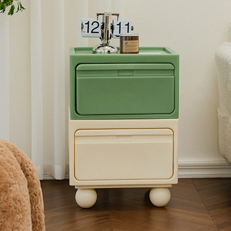 Modern Mid-Century Cube Plastic Nightstand 2-Drawer For Bedroom